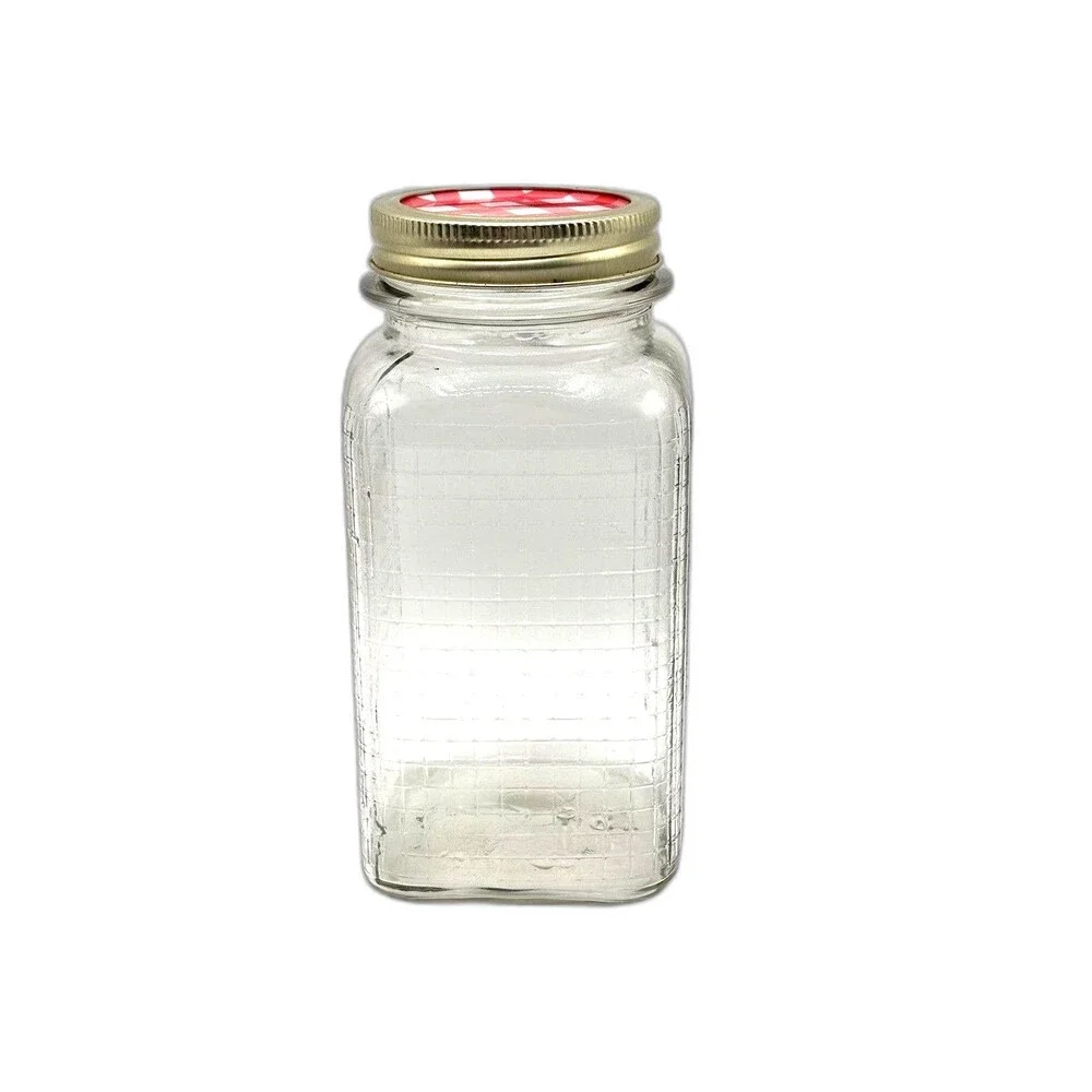 Vintage Square Qt. Jar Waffle/grid Pattern Three Sides Canning/ Coffee Jar